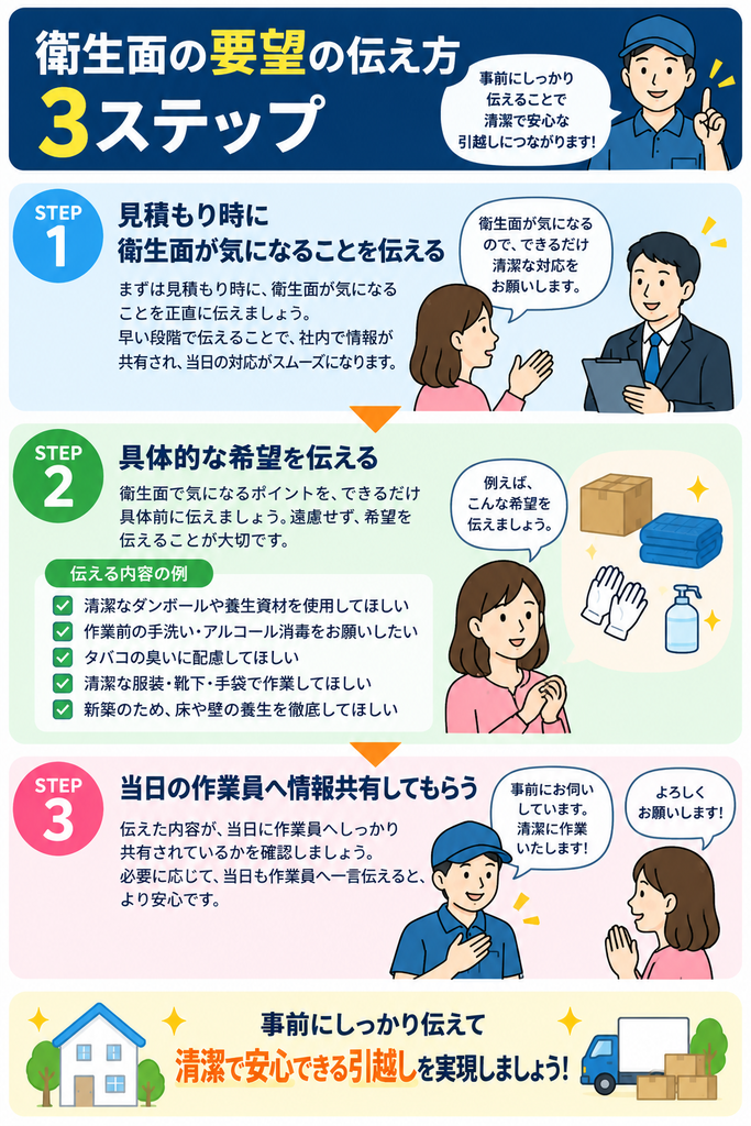 衛生面の要望の伝え方3ステップのイメージ画像