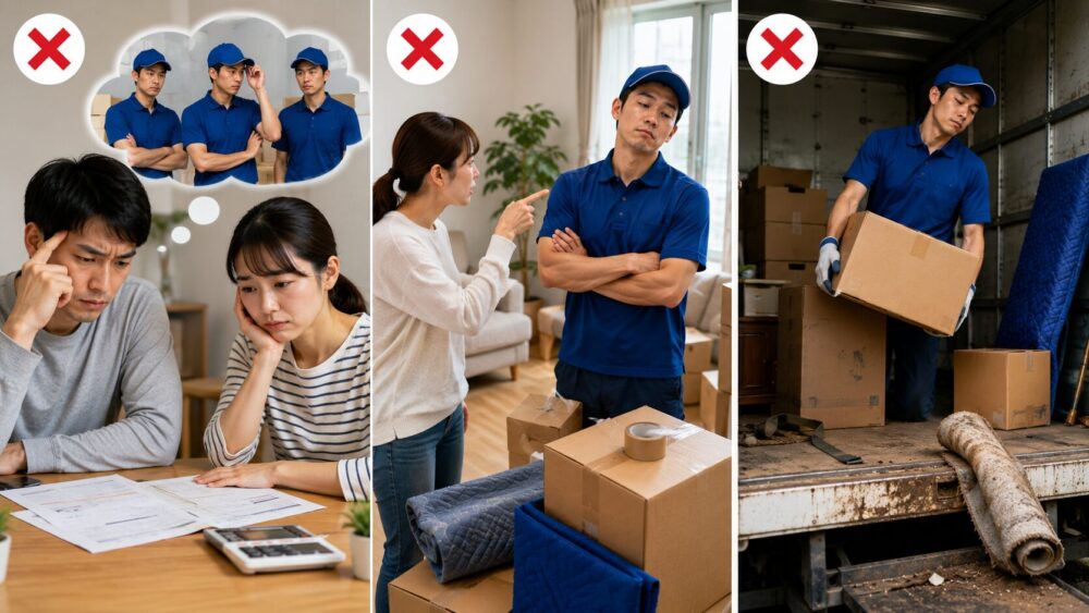 【NG】低品質な引越作業員になる3つのケースのイメージ画像