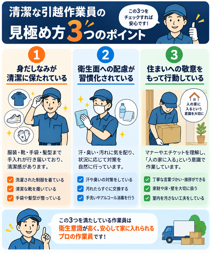 衛生的な作業員の3つの特徴のイメージ画像